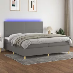   sötétszürke szövet rugós és LED-es ágy matraccal 200x200 cm