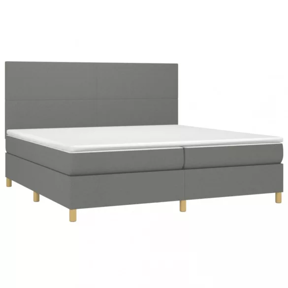 sötétszürke szövet rugós és LED-es ágy matraccal 200x200 cm
