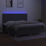 sötétszürke szövet rugós és LED-es ágy matraccal 200x200 cm