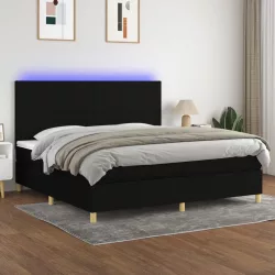 fekete szövet rugós és LED-es ágy matraccal 200x200 cm
