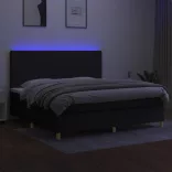 fekete szövet rugós és LED-es ágy matraccal 200x200 cm