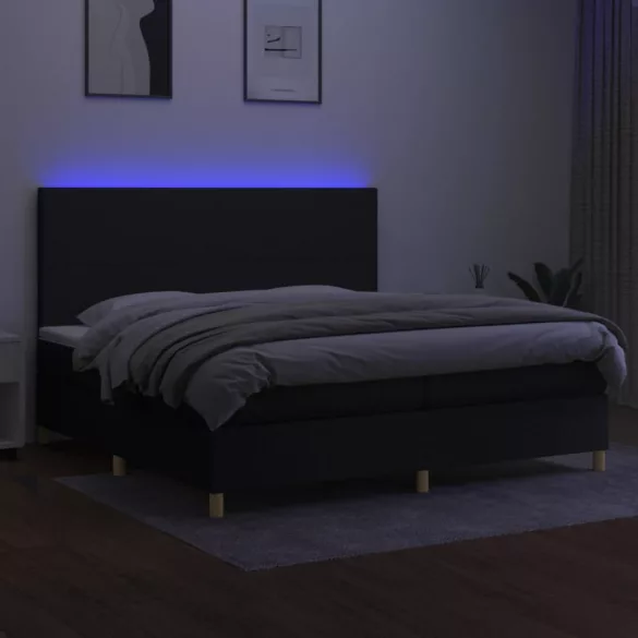 fekete szövet rugós és LED-es ágy matraccal 200x200 cm