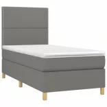 sötétszürke szövet rugós és LED-es ágy matraccal 90x190 cm