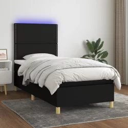 fekete szövet rugós és LED-es ágy matraccal 90x200 cm