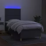 sötétszürke szövet rugós és LED-es ágy matraccal 100x200 cm
