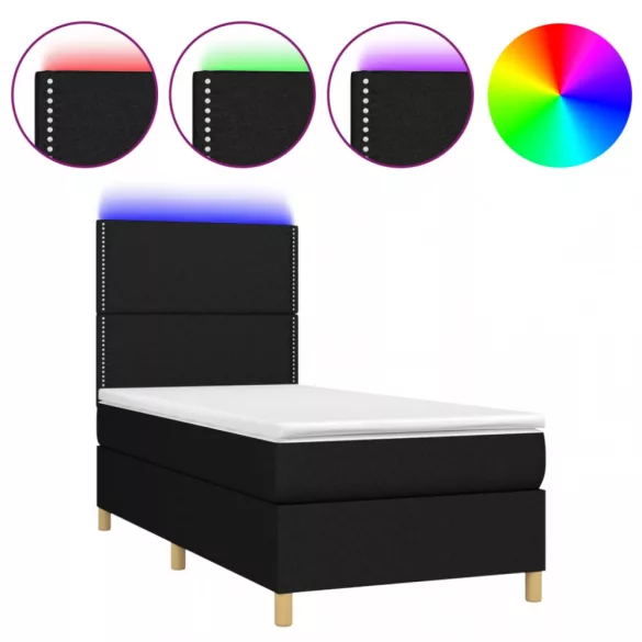 fekete szövet rugós és LED-es ágy matraccal 100x200 cm