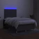 sötétszürke szövet rugós és LED-es ágy matraccal 120 x 200 cm