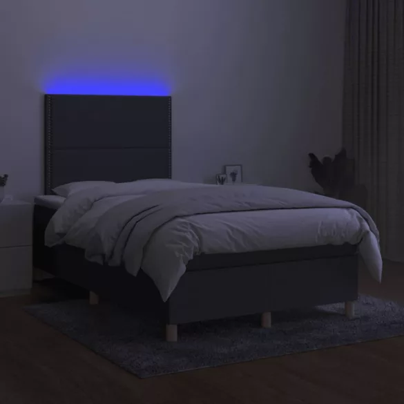sötétszürke szövet rugós és LED-es ágy matraccal 120 x 200 cm