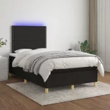 fekete szövet rugós és LED-es ágy matraccal 120 x 200 cm