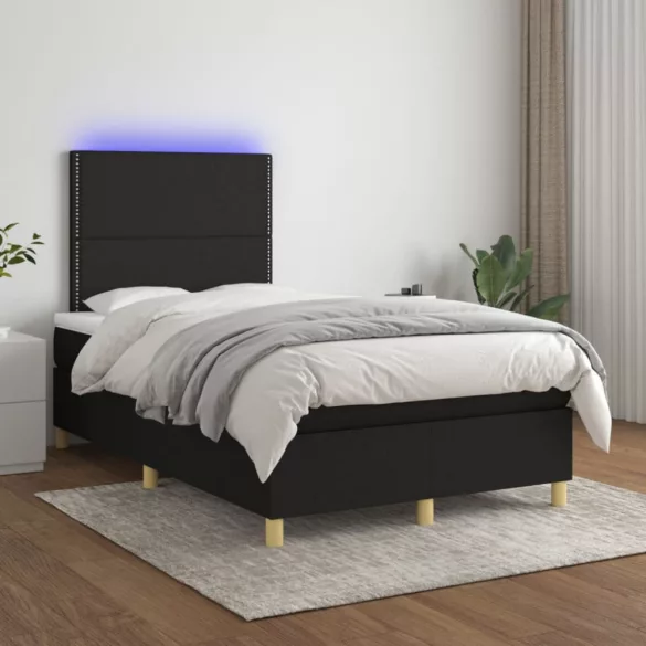 fekete szövet rugós és LED-es ágy matraccal 120 x 200 cm