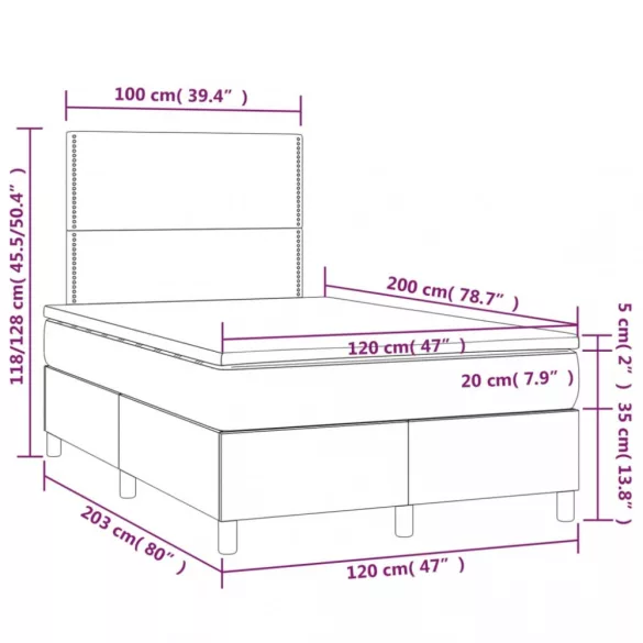 fekete szövet rugós és LED-es ágy matraccal 120 x 200 cm