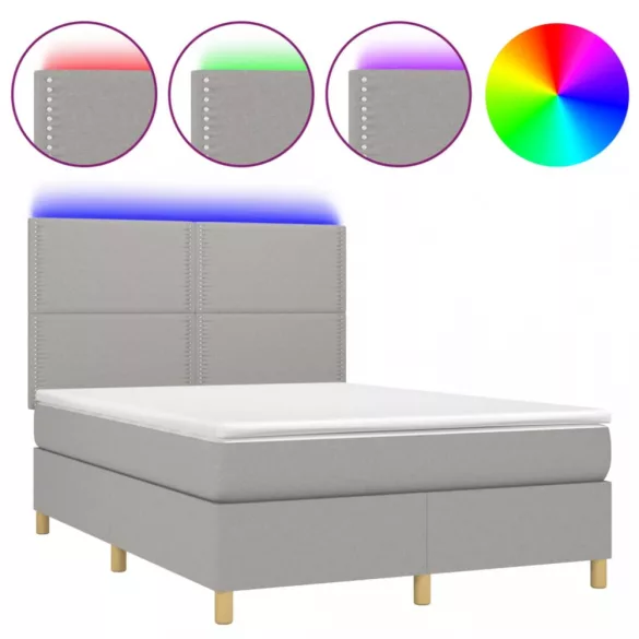 sötétszürke szövet rugós és LED-es ágy matraccal 140x190 cm
