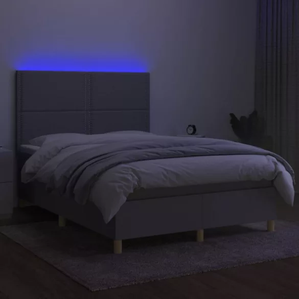 sötétszürke szövet rugós és LED-es ágy matraccal 140x190 cm