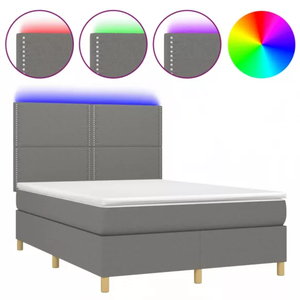 sötétszürke szövet rugós és LED-es ágy matraccal 140x190 cm