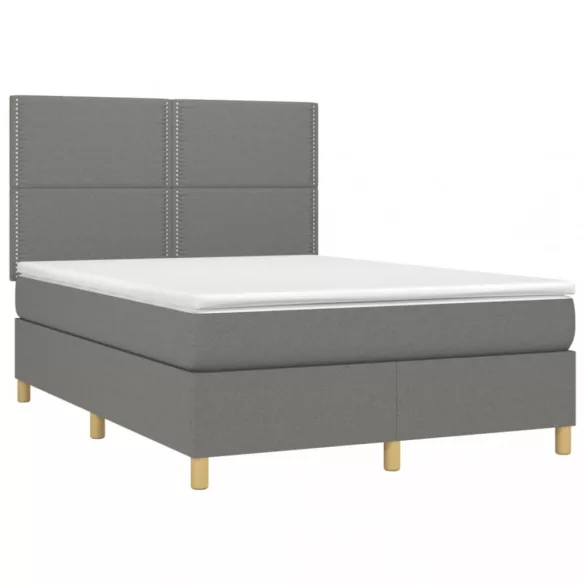 sötétszürke szövet rugós és LED-es ágy matraccal 140x190 cm