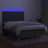 sötétszürke szövet rugós és LED-es ágy matraccal 140x190 cm
