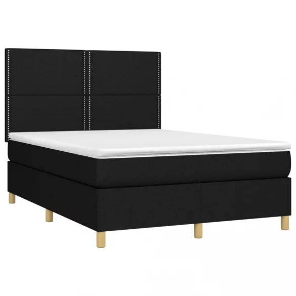 fekete szövet rugós és LED-es ágy matraccal 140x190 cm