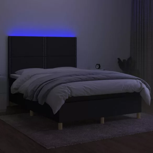 fekete szövet rugós és LED-es ágy matraccal 140x190 cm