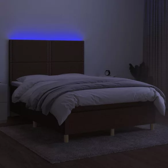 barna szövet rugós és LED-es ágy matraccal 140x190 cm