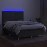 sötétszürke szövet rugós és LED-es ágy matraccal 140x200 cm