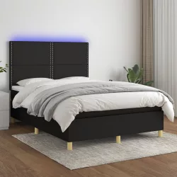 fekete szövet rugós és LED-es ágy matraccal 140x200 cm