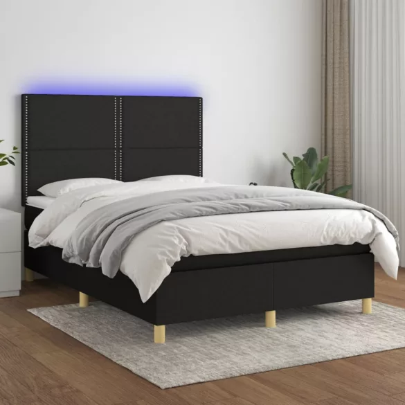 fekete szövet rugós és LED-es ágy matraccal 140x200 cm