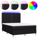 fekete szövet rugós és LED-es ágy matraccal 140x200 cm