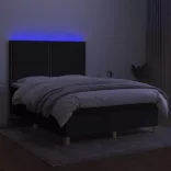 fekete szövet rugós és LED-es ágy matraccal 140x200 cm