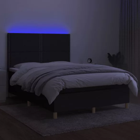 fekete szövet rugós és LED-es ágy matraccal 140x200 cm