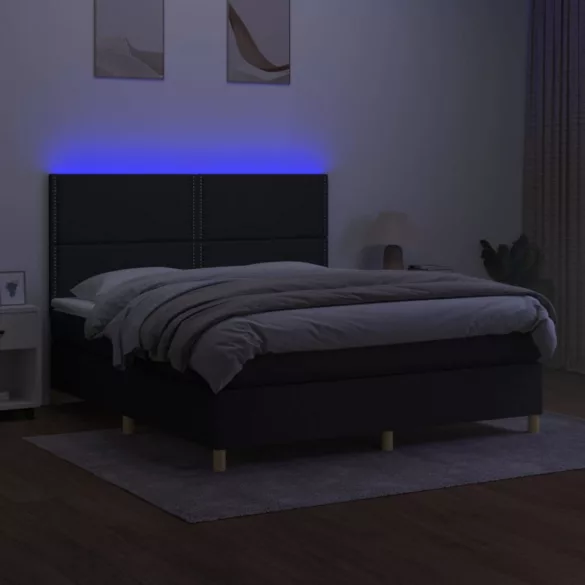 fekete szövet rugós és LED-es ágy matraccal 160x200 cm
