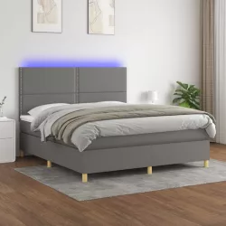   sötétszürke szövet rugós és LED-es ágy matraccal 180 x 200 cm