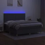 sötétszürke szövet rugós és LED-es ágy matraccal 180 x 200 cm