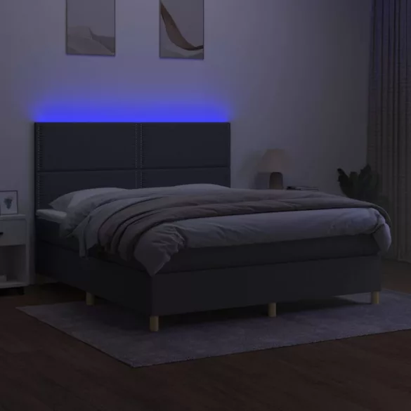 sötétszürke szövet rugós és LED-es ágy matraccal 180 x 200 cm