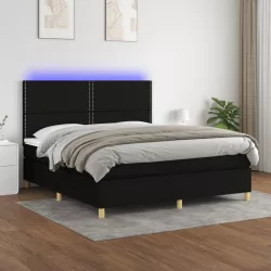 fekete szövet rugós és LED-es ágy matraccal 180 x 200 cm