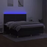 fekete szövet rugós és LED-es ágy matraccal 180 x 200 cm