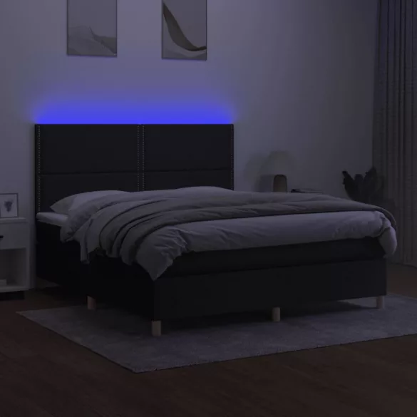 fekete szövet rugós és LED-es ágy matraccal 180 x 200 cm