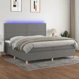 sötétszürke szövet rugós és LED-es ágy matraccal 200x200 cm