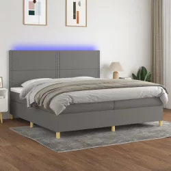   sötétszürke szövet rugós és LED-es ágy matraccal 200x200 cm