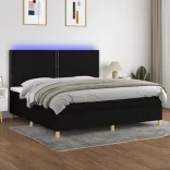 fekete szövet rugós és LED-es ágy matraccal 200x200 cm