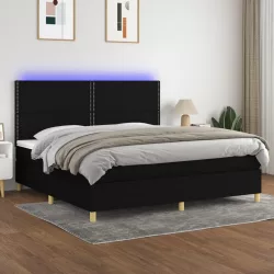 fekete szövet rugós és LED-es ágy matraccal 200x200 cm