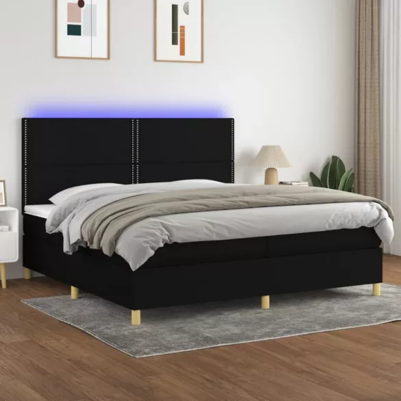 fekete szövet rugós és LED-es ágy matraccal 200x200 cm