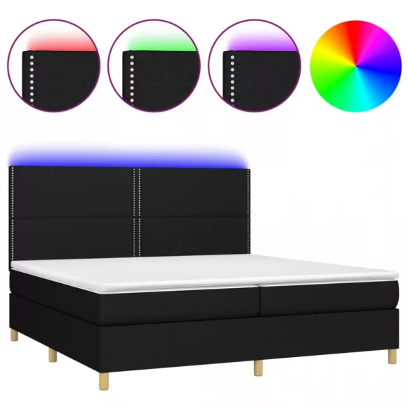 fekete szövet rugós és LED-es ágy matraccal 200x200 cm