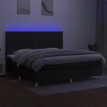 fekete szövet rugós és LED-es ágy matraccal 200x200 cm