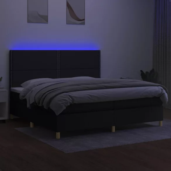 fekete szövet rugós és LED-es ágy matraccal 200x200 cm