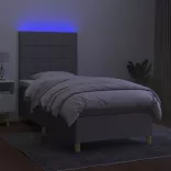világosszürke szövet rugós és LED-es ágy matraccal 80 x 200 cm