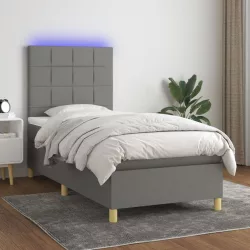   sötétszürke szövet rugós és LED-es ágy matraccal 80 x 200 cm