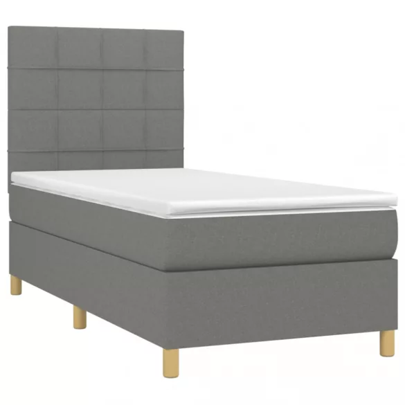 sötétszürke szövet rugós és LED-es ágy matraccal 80 x 200 cm