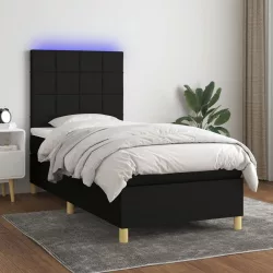 fekete szövet rugós és LED-es ágy matraccal 80 x 200 cm