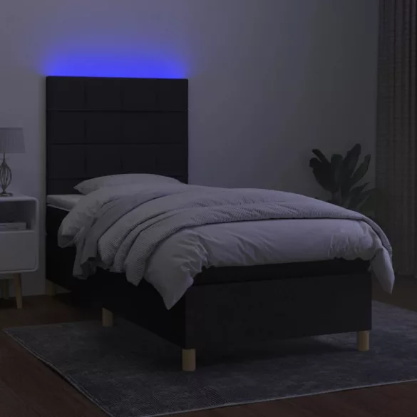 fekete szövet rugós és LED-es ágy matraccal 80 x 200 cm