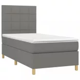 sötétszürke szövet rugós és LED-es ágy matraccal 90x190 cm